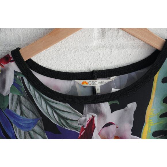 C&C California Black Multi-Color Floral Print Pullover Sweatshirt Size Medium - Picture 5 of 7